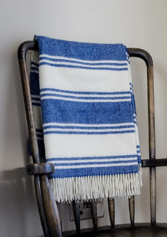 John Hanly Merino Blue & White Stripe Blanket