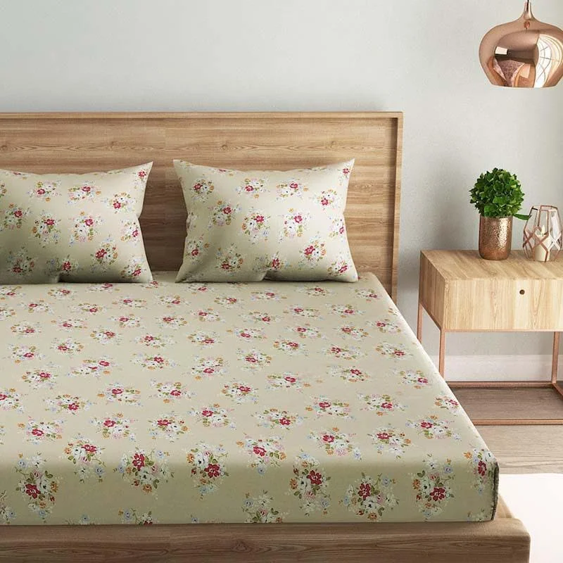 Floral Fantasy Bedsheet- Beige