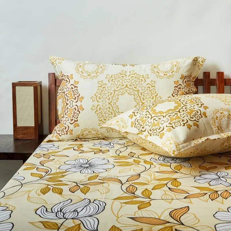 Ethereal Blooms Bedsheet - Yellow