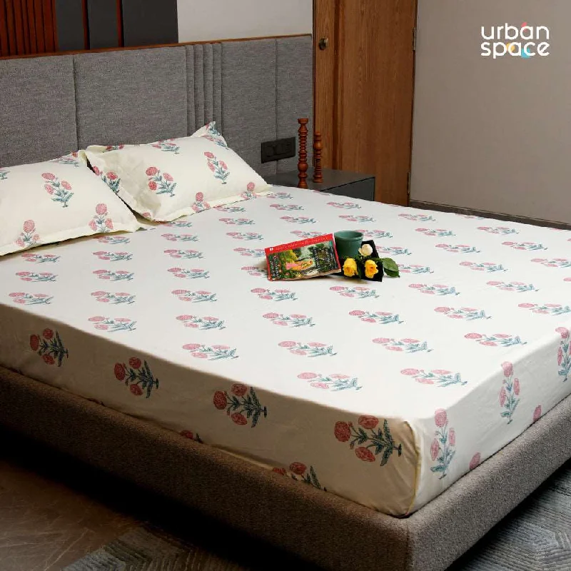 Fitted King Size Cotton Bedsheet - Sunflower - Pomegranate Pink