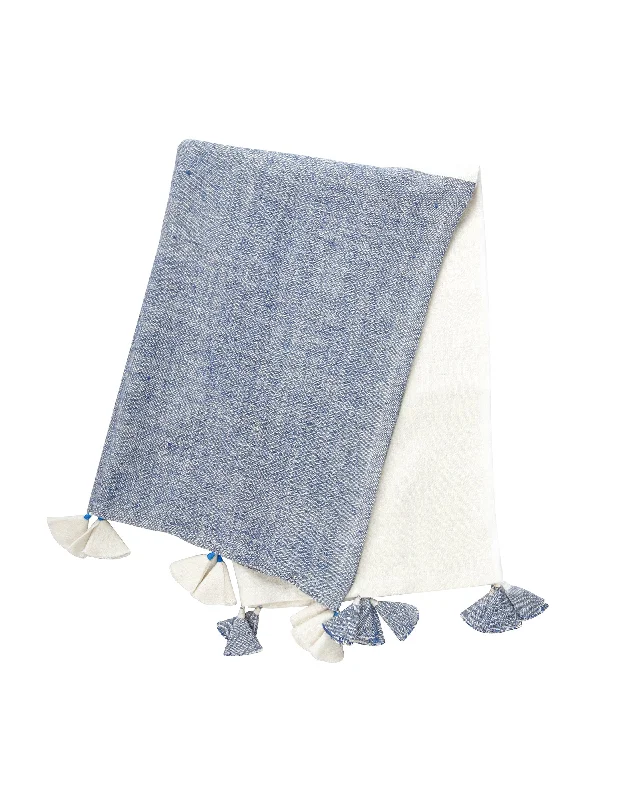 Chambray Blue Colorblocked Linen Blanket with Tassels