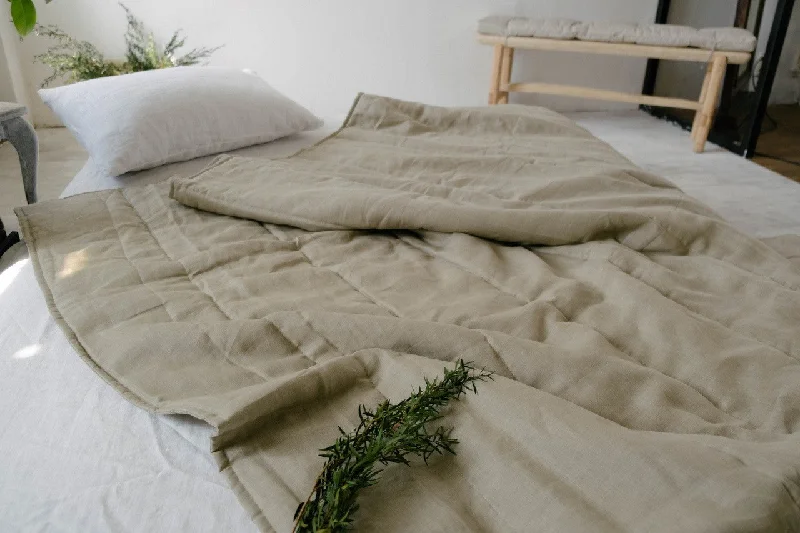 Organic Hemp Linen Blanket "Olive Beige" quilt Hemp Fiber Filler Linen Natural Fabric Full Queen King Twin Custom size