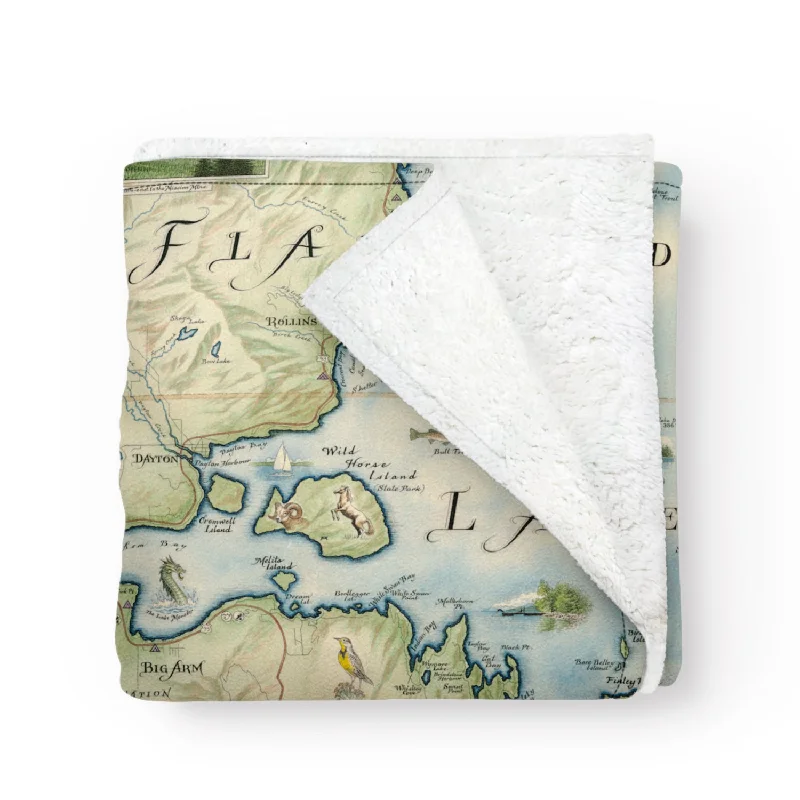 Flathead Lake Map Fleece Blanket