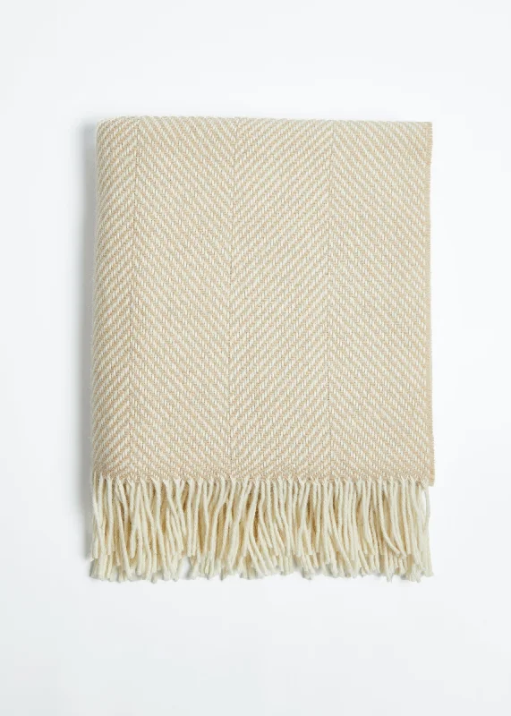 Foxford Merino Throw | Bone Herringbone