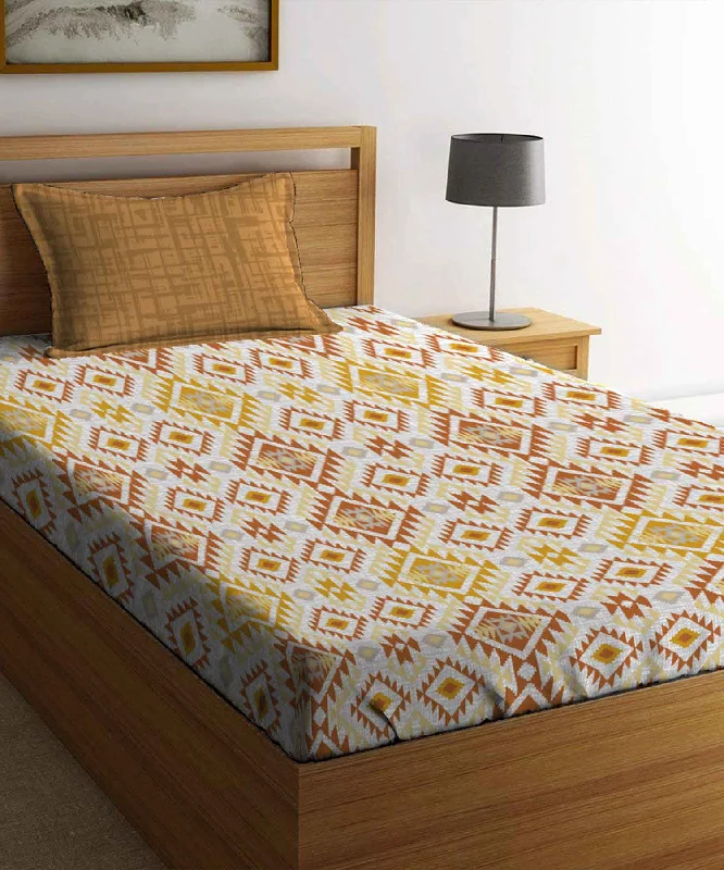 Urban Comfort Aria Yellow Single Bedsheet With 1 Pillow Cover, 144TC, 100% Cotton, Abstract, Yellow