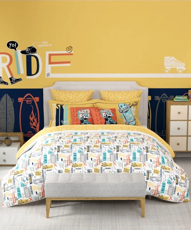 Juniors Printed  King Bedsheet, 144 Tc, 100% Cotton, Streetstyle Skate