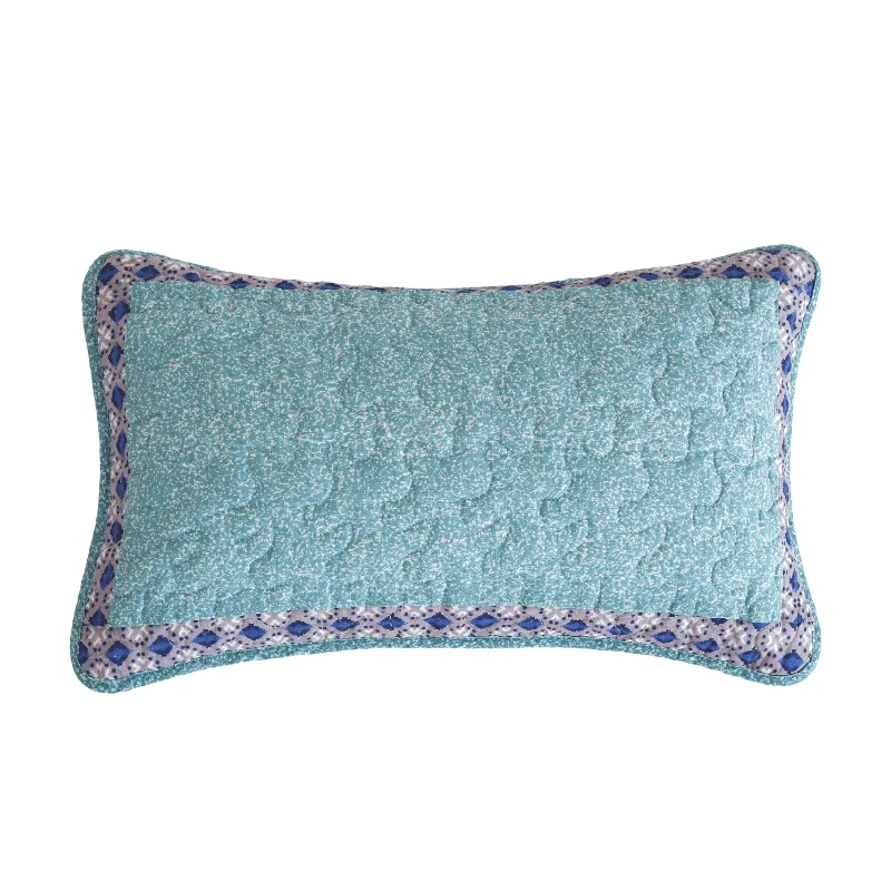 Tache Cotton Turquoise Blue Geometric Patchwork Border Old World Lumbar Pillow Sham (JHW-936)