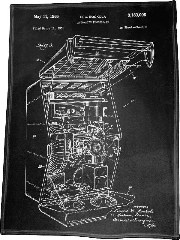 Automatic Phonograph Patent Illustration Polar Fleece Throw Blanket / Tapestry Wall Hanging 60"x 80"