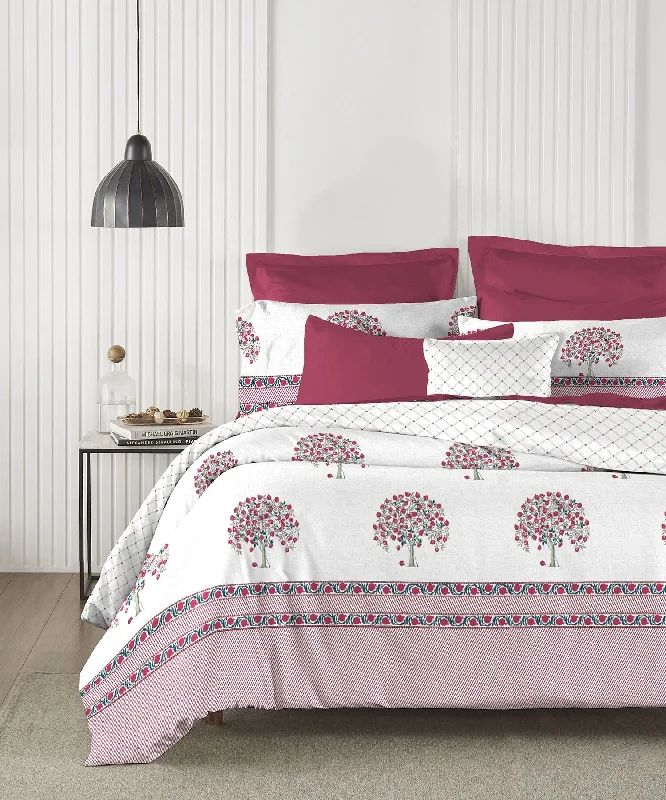 Road To Jaipur Seher Pink King Bedsheet With 2 Pillow Cover, 210TC, 100% Cotton, Ornamental, Pink