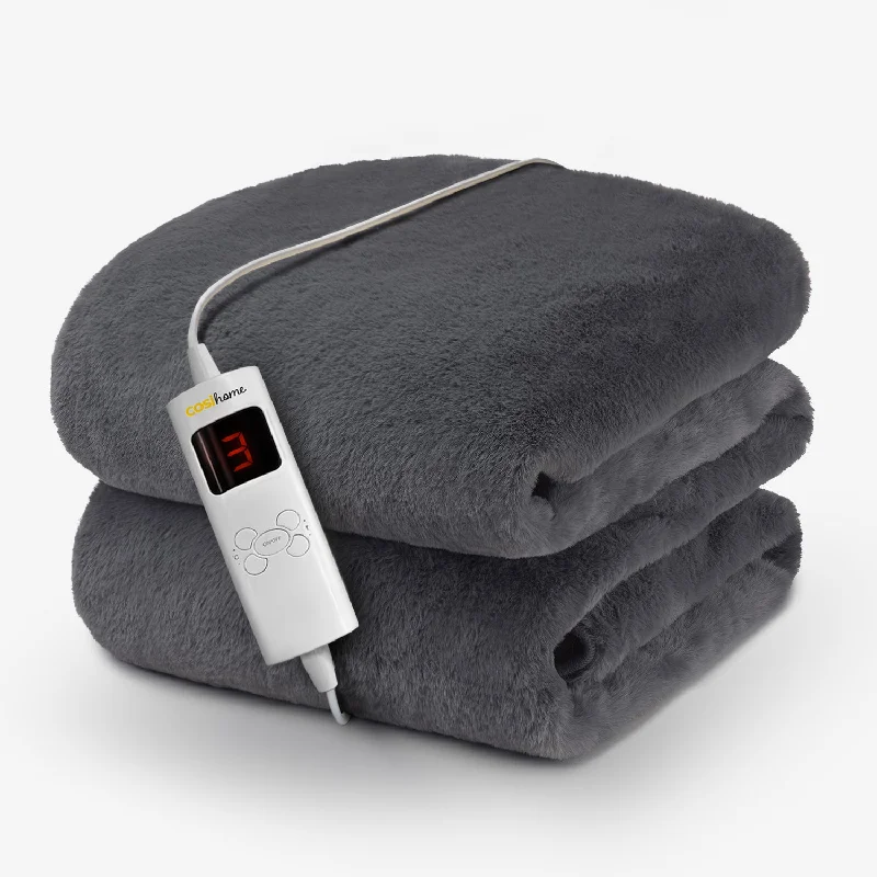 Luxury Faux Fur Electric Heated Throw - Grey