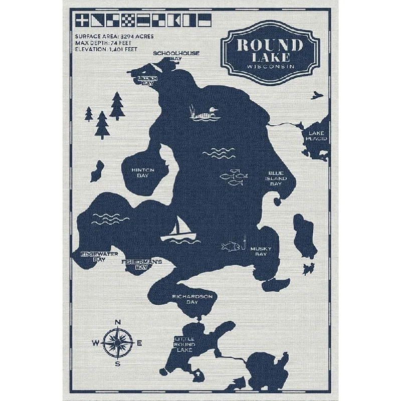 Round Lake Map Wool Throw Blanket