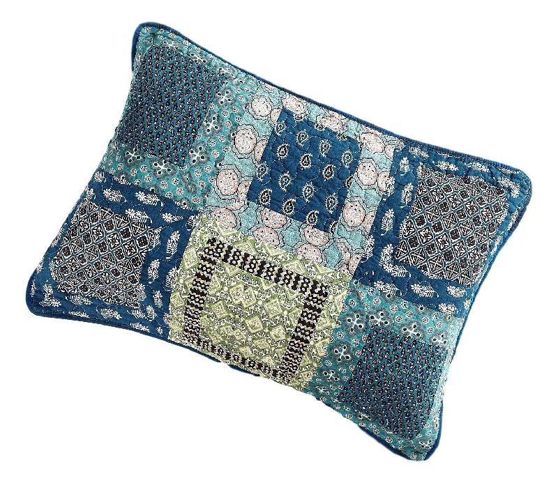 Tache Cotton Patchwork Teal Blue Green Paisley Bohemian Ocean Pillow Sham (JHW-888)