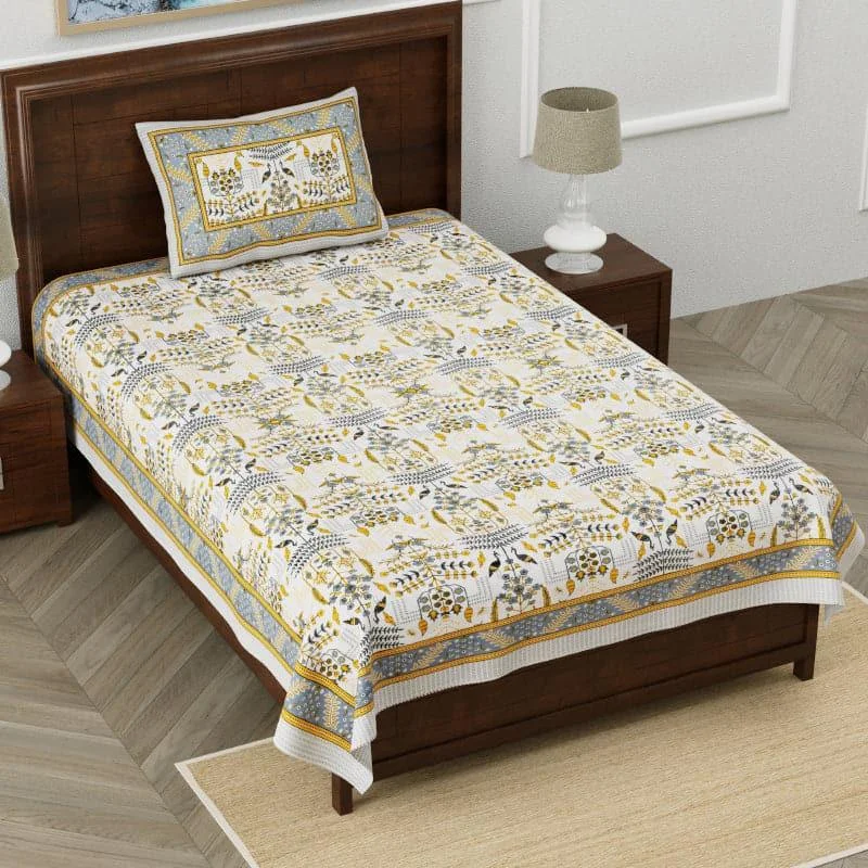 Evie Printed Bedsheet - Yellow