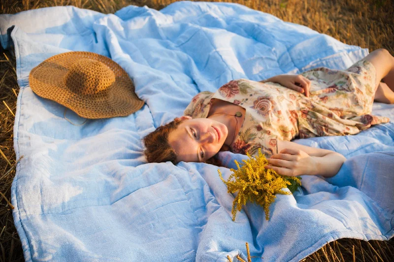 Organic HEMP + FLAX blanket "Flying Mood" quilt - natural linen fabric with filler organic Hemp fiber all sizes