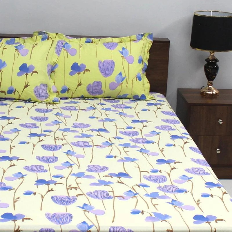 Prisha Floral Bedsheet - Yellow & Purple