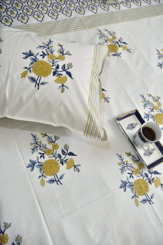 Royal Blue yellow Buta Bedsheet : Regal elegance