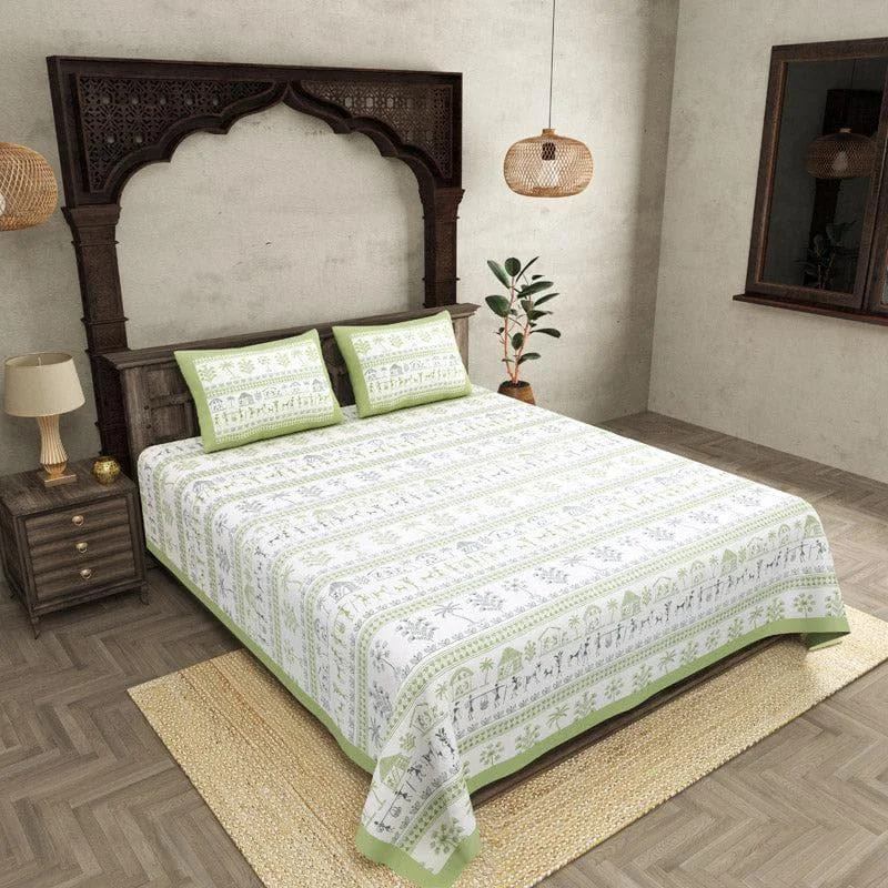 Aparna Ethnic Bedsheet - Green