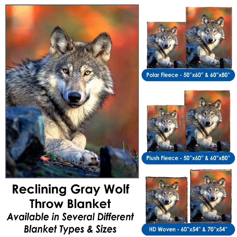 Reclining Gray Wolf - Throw Blanket / Tapestry Wall Hanging