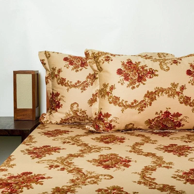 Kaureena Printed Bedsheet - Beige & Brown