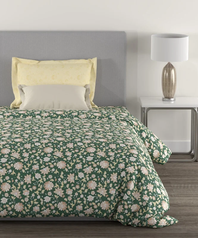 Home Essential Ella Green Single Bedsheet With 1 Pillow Cover, 144TC, 100% Cotton, Floral, Green