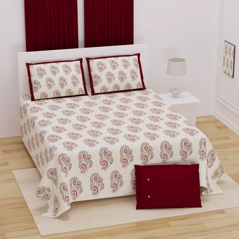 Ethnic Floral Bedsheet - Red