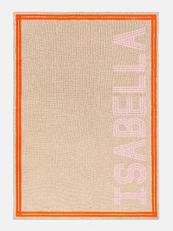 Your Name In Stripes Custom Blanket - Tan / Pink