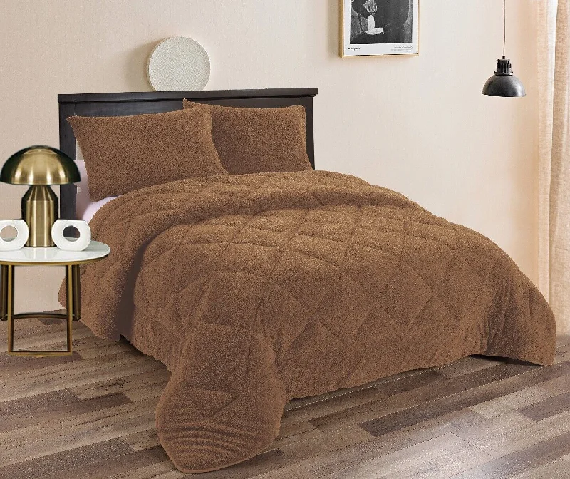 3 Piece Fleece Comforter Set Camel