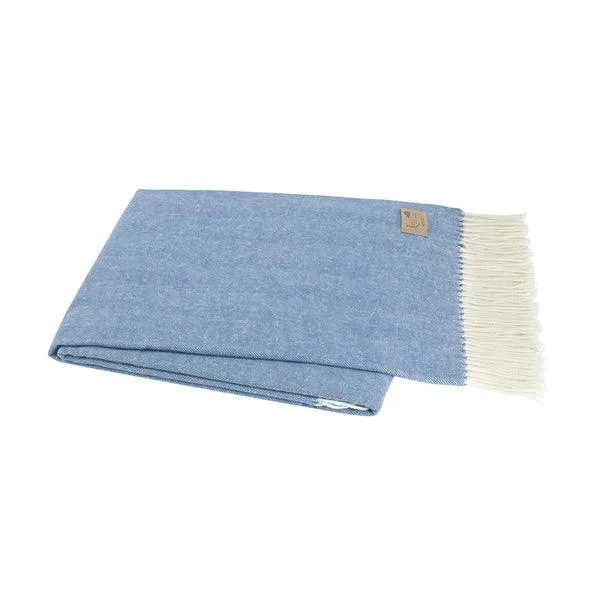 Italian Herringbone Throw Blanket in Chambray