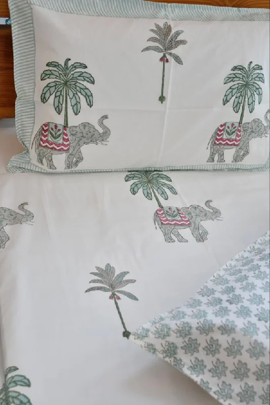 Royal Elephant Bedsheet | Hand-Blocked Design : Majestic Charm