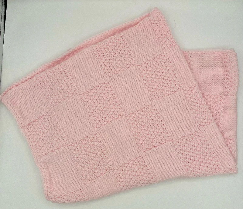 Pink Checkerboard Acrylic Knit Blanket