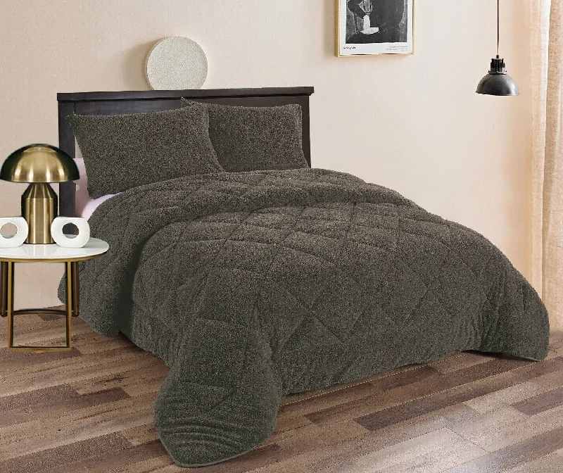 3 Piece Fleece Comforter Set Charcoal