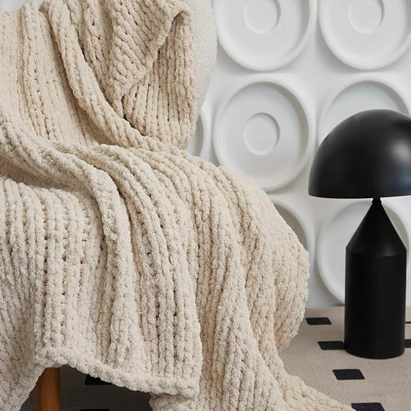 Ultra-Soft Chenille Ribbed Plush Throw Blanket