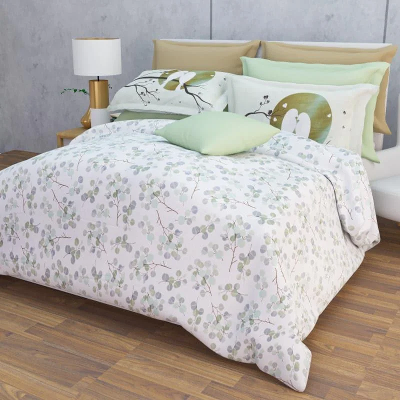 Birdie Love Floral Bedsheet - Olive Green