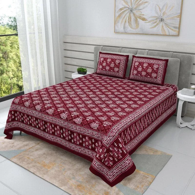 Arushi Printed Bedsheet - Maroon