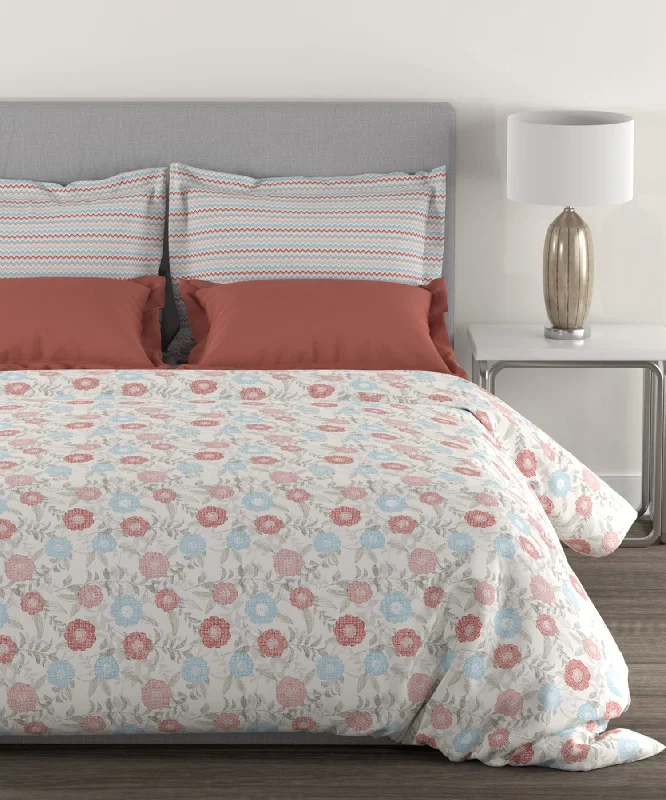 Home Essential Queen Bedsheet, 144 Tc , 100% Cotton Doodle Flora Red