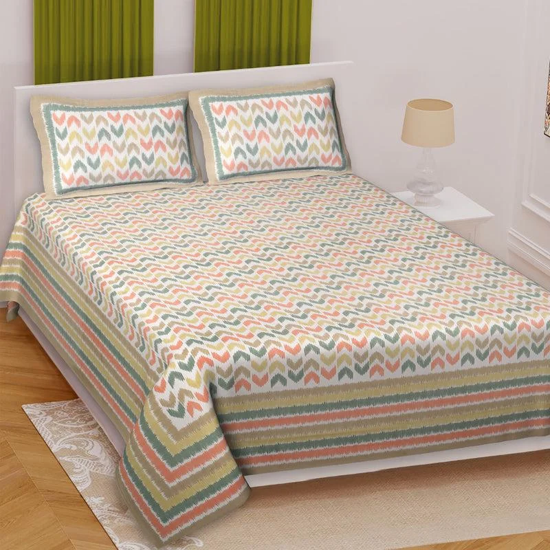 Vance Abstract Bedsheet - Green & Peach