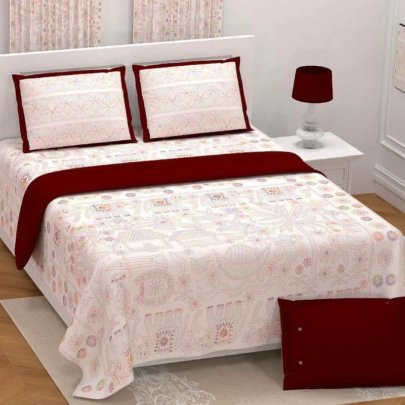 Tusker Floral Bedsheet - Maroon