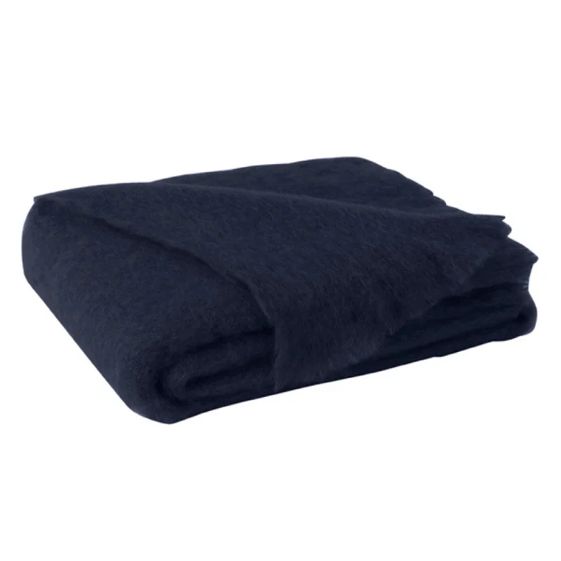 Navy Brushed Mohair Throw