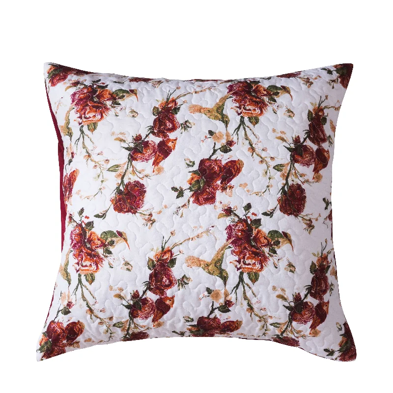 Tache Floral Hummingbirds Burgundy White Vintage Rose Garden Cushion Covers / Euro Sham (SD-7676)