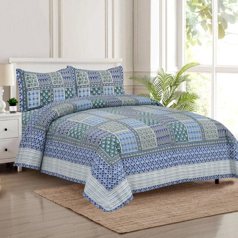 Jarda Applique Print Bedsheet - Blue