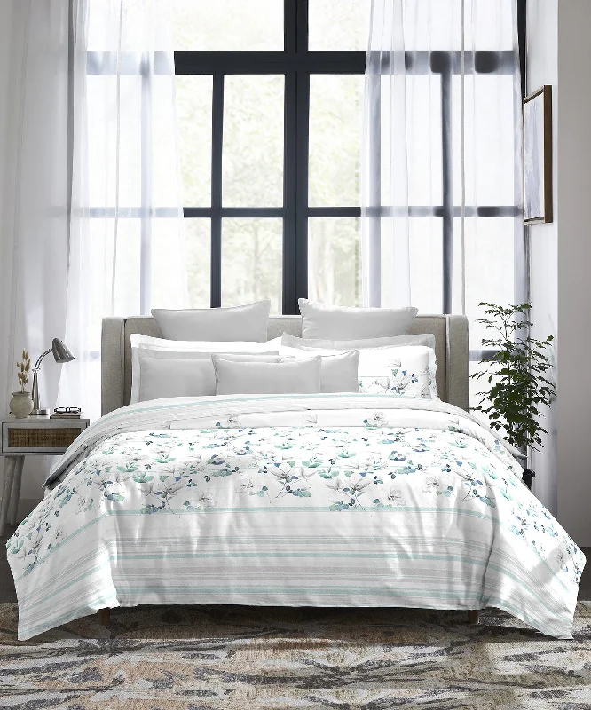 Indulgence Printed King Bedsheet, 300 TC, 100% Cotton- Camellia Marine