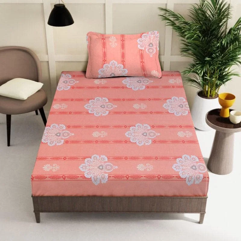 Vidushi Printed Bedsheet - Peach