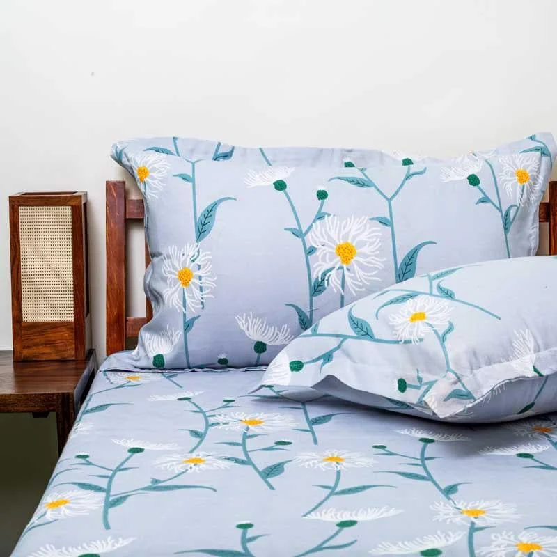 Floral Eclipse Bedsheet - Blue