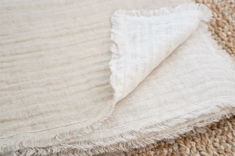 Crinkled Double Weave Linen Throw Blanket