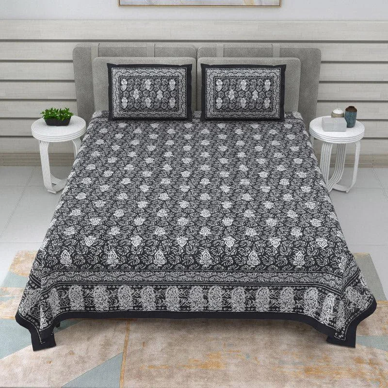 Saanvi Ethnic Printed Bedsheet - Grey