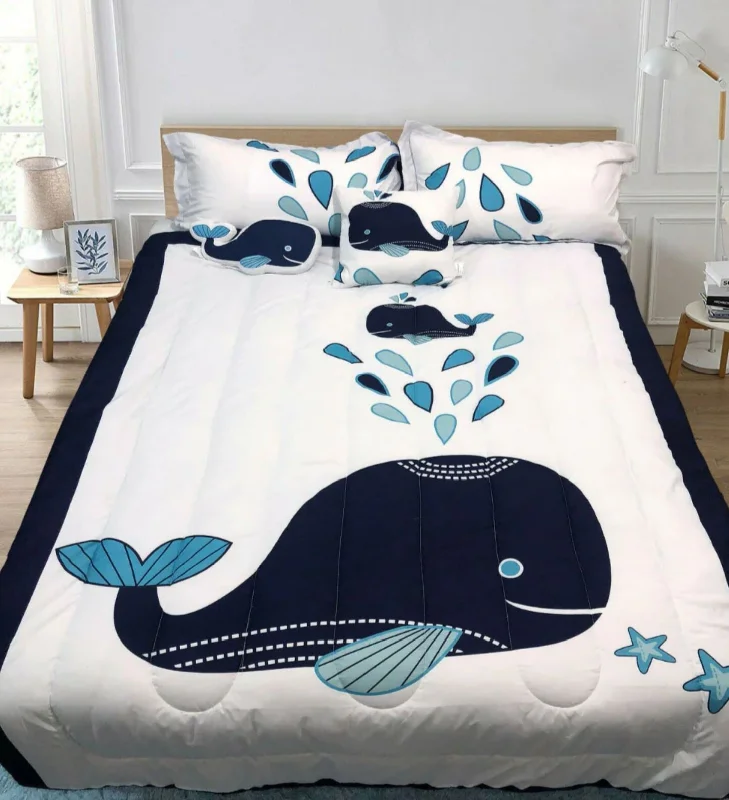 5 Piece Kids Comforter Set Navy Whale