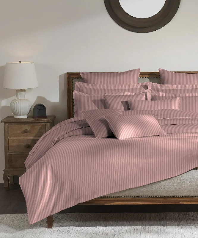 Classic Stripe Dyed King Bedsheet Set, 210TC, Pale Mauve