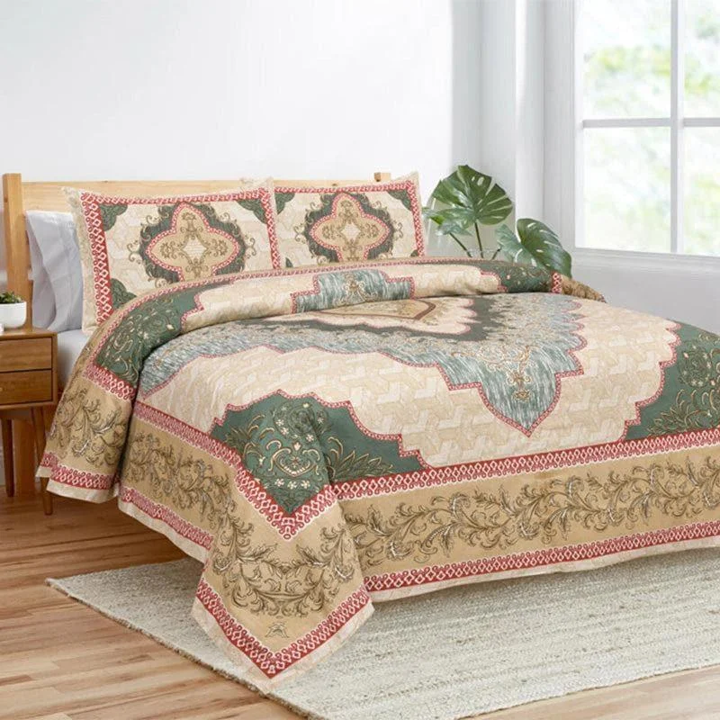 Neelakshi Ethnic Bedsheet - Beige