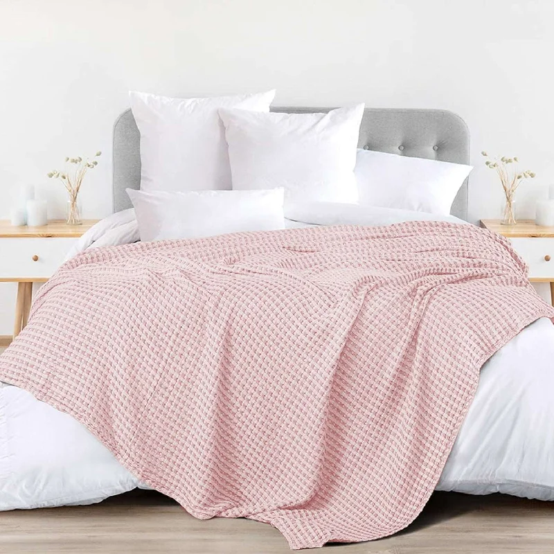 100% Cotton Waffle Weave Blanket / Cotton Dohar for Bedroom - Blush Pink