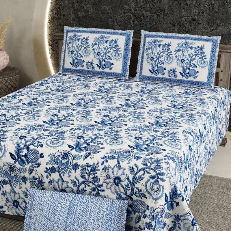 Milona Floral Bedsheet - Blue